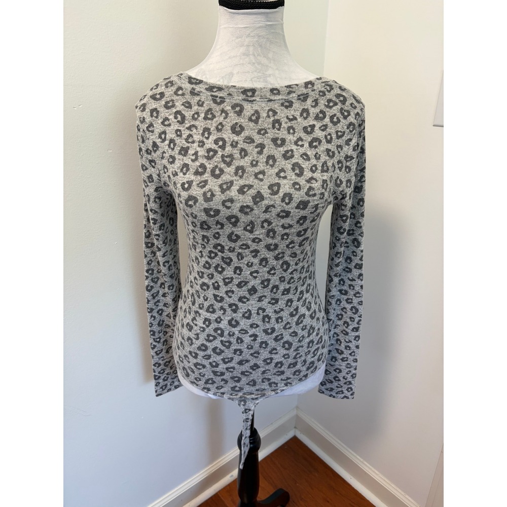 Abercrombie & Fitch Bodysuit Women Small Leopard Print Cozycore Soft Knit Grey